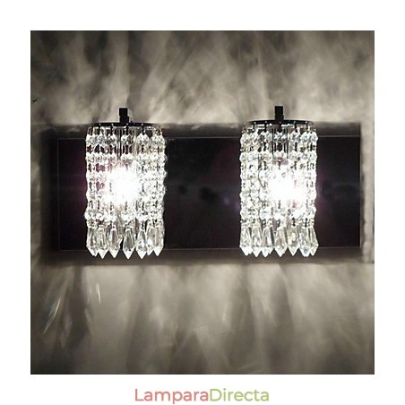 Aplique de pared moderno con colgantes de cristal y 2 luces en cromo pulido Aplique de pared moderno con colgantes de cristal y 2 luces en cromo pulido