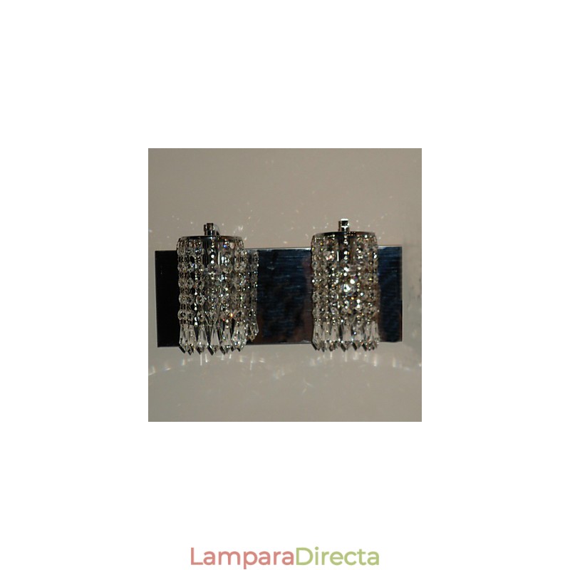 Aplique de pared moderno con colgantes de cristal y 2 luces en cromo pulido