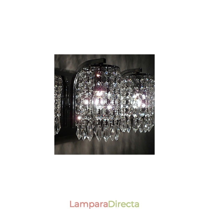 Aplique de pared moderno con colgantes de cristal y 2 luces en cromo pulido