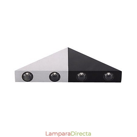 Lámpara de pared moderna con diseño elegante de estilo triangular en color negro y plateado. Lámpara de pared moderna con diseño elegante de estilo triangular en color negro y plateado.