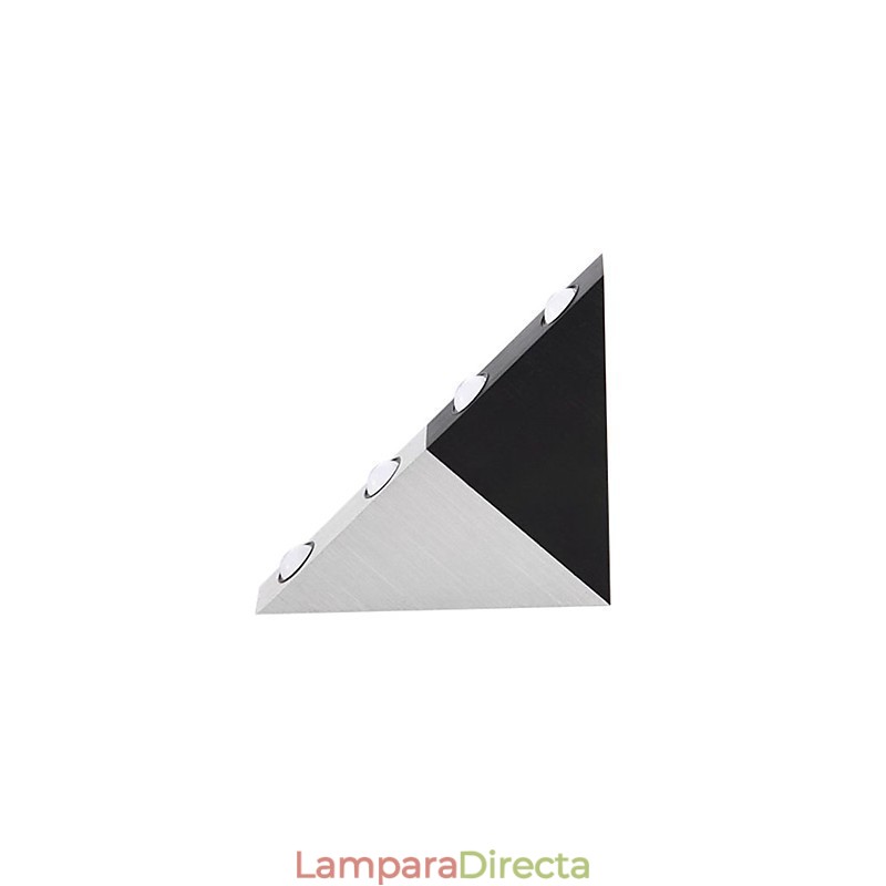 Lámpara de pared moderna con diseño elegante de estilo triangular en color negro y plateado.