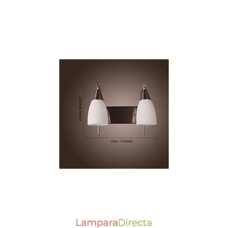 Aplique de pared de 2 luces con pantalla blanca