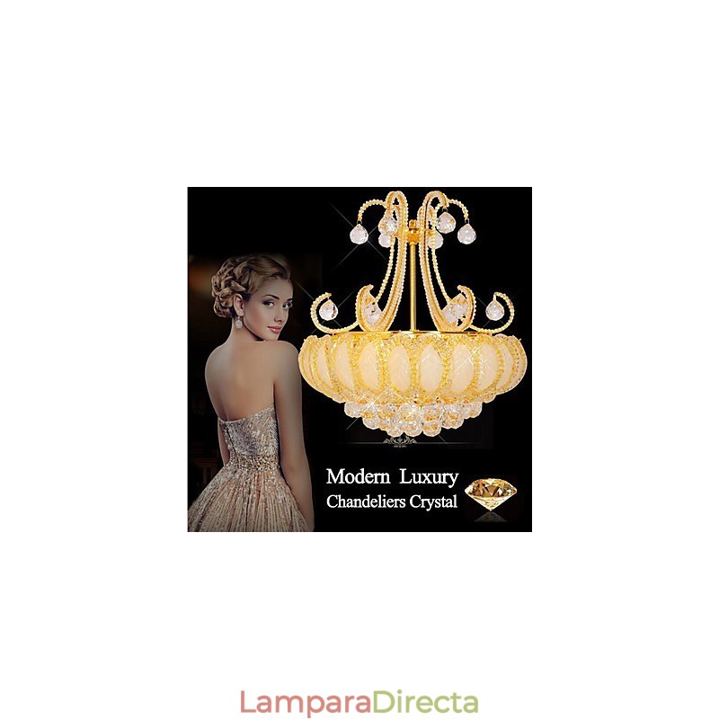 Lámpara colgante de cristal de lujo moderna, diámetro 50 cm, contiene 8 bombillas.