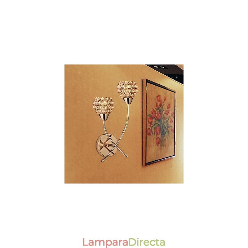 Aplique de pared de cristal dorado de 2 luces