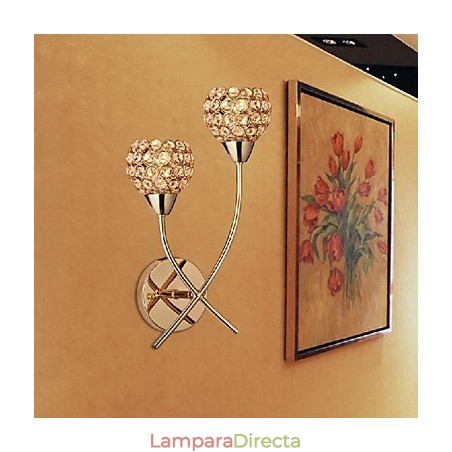 Aplique de pared de cristal dorado de 2 luces Aplique de pared de cristal dorado de 2 luces