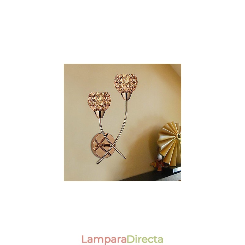 Aplique de pared de cristal dorado de 2 luces