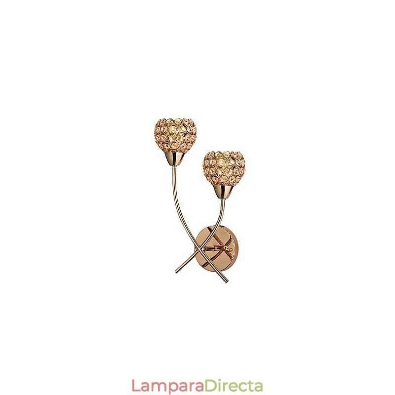 Aplique de pared de cristal dorado de 2 luces