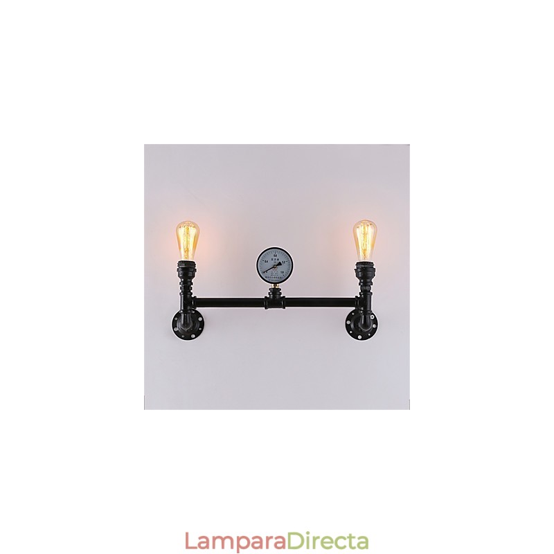 Lámparas de pared de tubo industriales vintage de 2 cabezales, luces creativas negras, iluminación decorativa para restaurante, cafetería y bar.