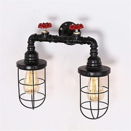 Lámparas de pared de tubo industriales vintage, luces creativas negras, iluminación decorativa para restaurante, cafetería y bar, con acabado pintado de 2 luces.
