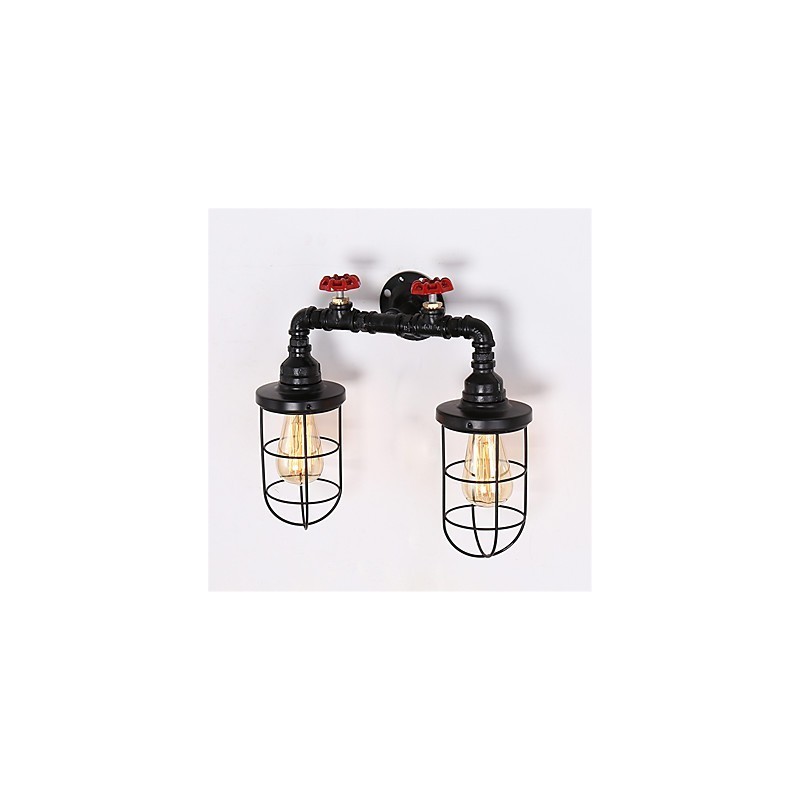 Lámparas de pared de tubo industriales vintage, luces creativas negras, iluminación decorativa para restaurante, cafetería y bar, con acabado pintado de 2 luces.