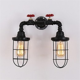 Lámparas de pared de tubo industriales vintage, luces creativas negras, iluminación decorativa para restaurante, cafetería y bar, con acabado pintado de 2 luces.