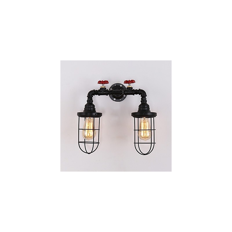 Lámparas de pared de tubo industriales vintage, luces creativas negras, iluminación decorativa para restaurante, cafetería y bar, con acabado pintado de 2 luces.