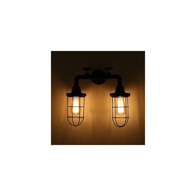 Lámparas de pared de tubo industriales vintage, luces creativas negras, iluminación decorativa para restaurante, cafetería y bar, con acabado pintado de 2 luces.