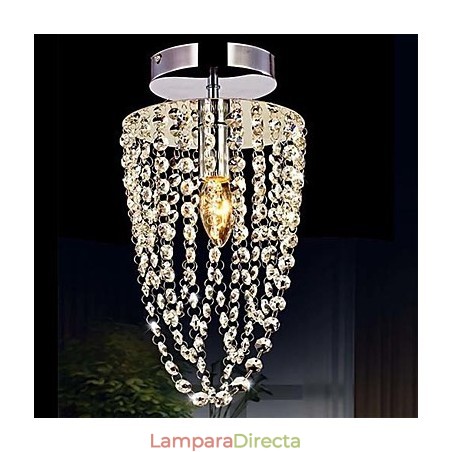 Lámpara de araña moderna de cristal K9 transparente, cromada, de 1 luz y 1 bombilla Lámpara de araña moderna de cristal K9 transparente, cromada, de 1 luz y 1 bombilla