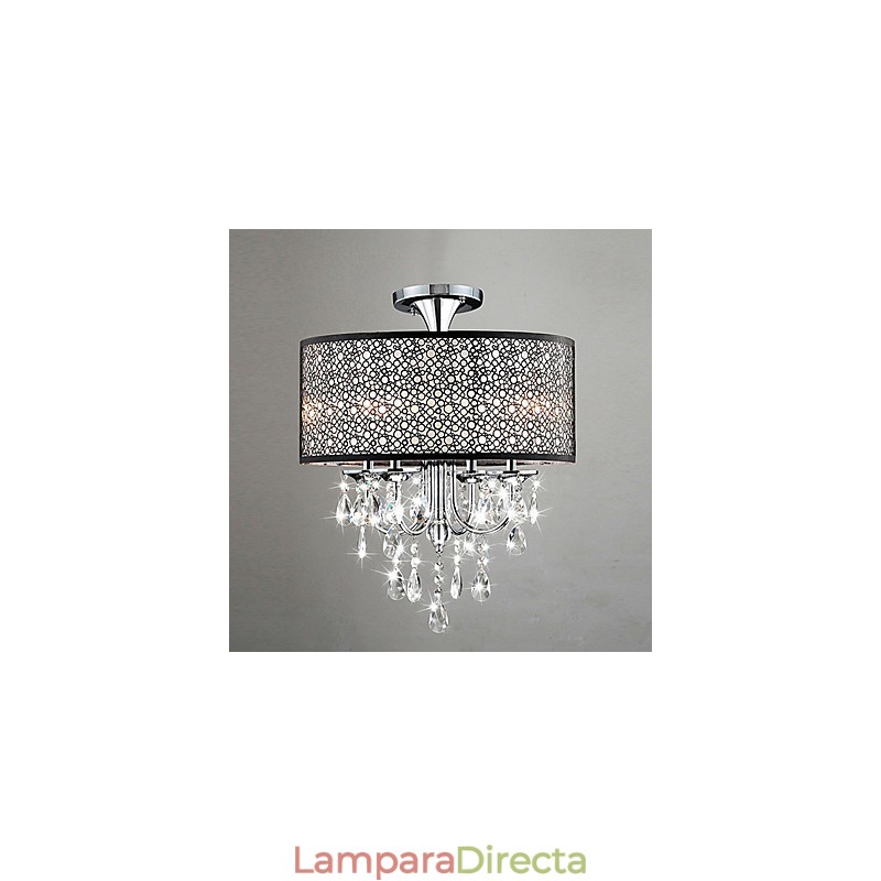 Lámpara de araña moderna y contemporánea de cristal en forma de tambor, estilo mini, cromada