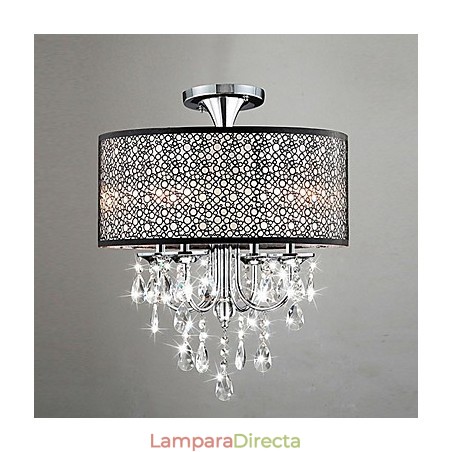 Lámpara de araña moderna y contemporánea de cristal en forma de tambor, estilo mini, cromada Lámpara de araña moderna y contemporánea de cristal en forma de tambor, estilo mini, cromada