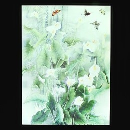 Pintura contemporánea moderna integrada para apliques de pared con luz ambiental.