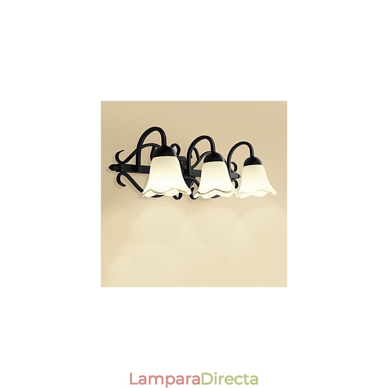 Lámpara de pared de baño con iluminación empotrada de estilo rústico galvanizado.