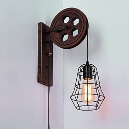 Lámpara de pared de hierro retro industrial con personalidad creativa y polea elevadora.