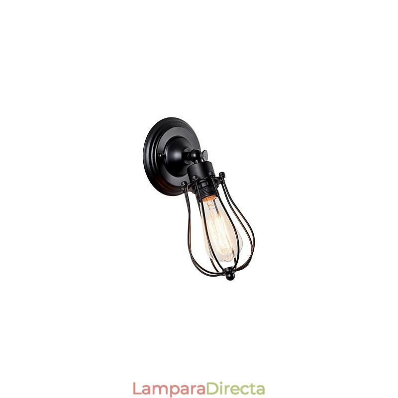 Aplique de pared vintage industrial, lámpara de pared con jaula de alambre de metal negro