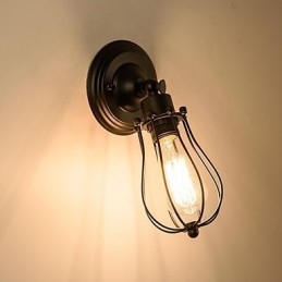 Aplique de pared vintage industrial, lámpara de pared con jaula de alambre de metal negro