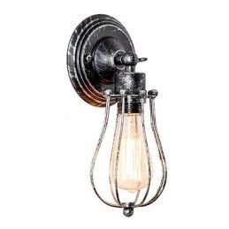Aplique de pared vintage industrial, lámpara de pared con jaula de alambre de metal negro
