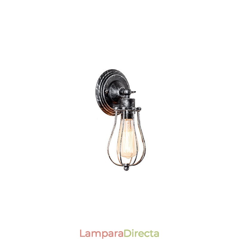Aplique de pared vintage industrial, lámpara de pared con jaula de alambre de metal negro