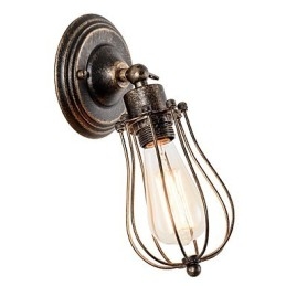 Aplique de pared vintage industrial, lámpara de pared con jaula de alambre de metal negro