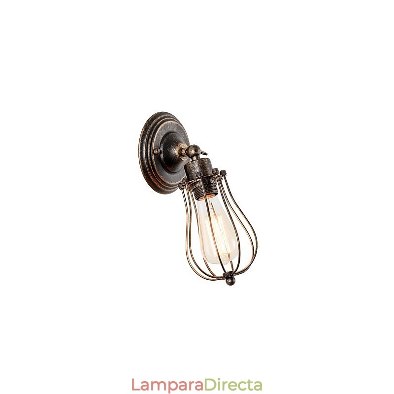 Aplique de pared vintage industrial, lámpara de pared con jaula de alambre de metal negro