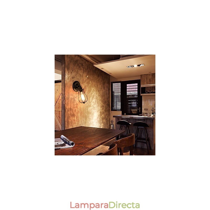 Aplique de pared vintage industrial, lámpara de pared con jaula de alambre de metal negro