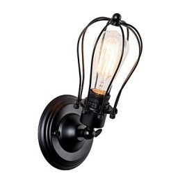 Aplique de pared vintage industrial, lámpara de pared con jaula de alambre de metal negro