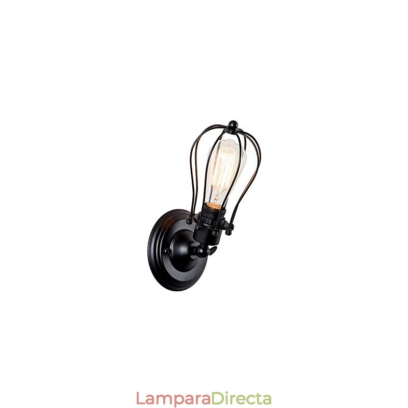Aplique de pared vintage industrial, lámpara de pared con jaula de alambre de metal negro