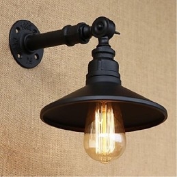 Lámpara de pared de tubería de agua nórdica de estilo industrial, luz de pared negra