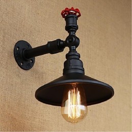 Aplique de pared con luz ambiental de estilo rústico tipo cabaña, color negro