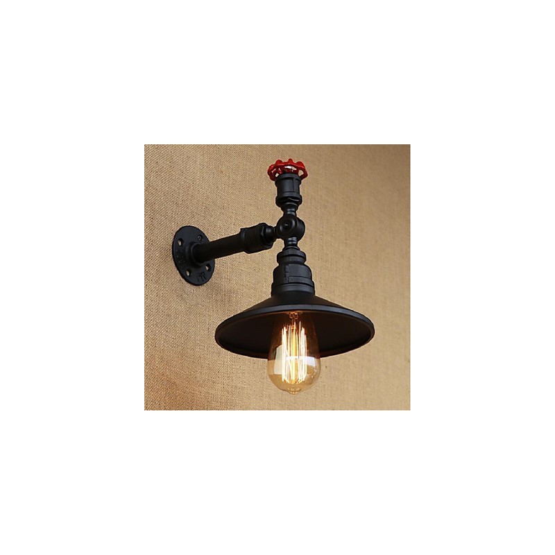 Aplique de pared con luz ambiental de estilo rústico tipo cabaña, color negro