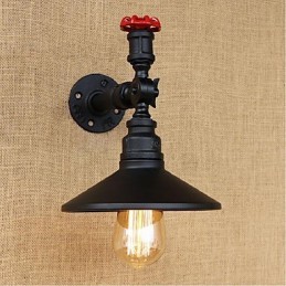 Aplique de pared con luz ambiental de estilo rústico tipo cabaña, color negro