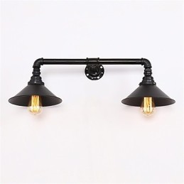 Lámpara de pared de tubo industrial vintage con pantalla de metal negro para decoración de restaurantes, cafeterías y bares, con 2 luces y acabado pintado.