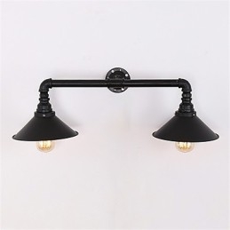 Lámpara de pared de tubo industrial retro de 2 cabezales, sencilla, de metal negro, para loft, comedor, cocina, bar, cafetería, decoración, iluminación