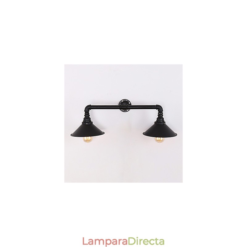 Lámpara de pared de tubo industrial retro de 2 cabezales, sencilla, de metal negro, para loft, comedor, cocina, bar, cafetería, decoración, iluminación
