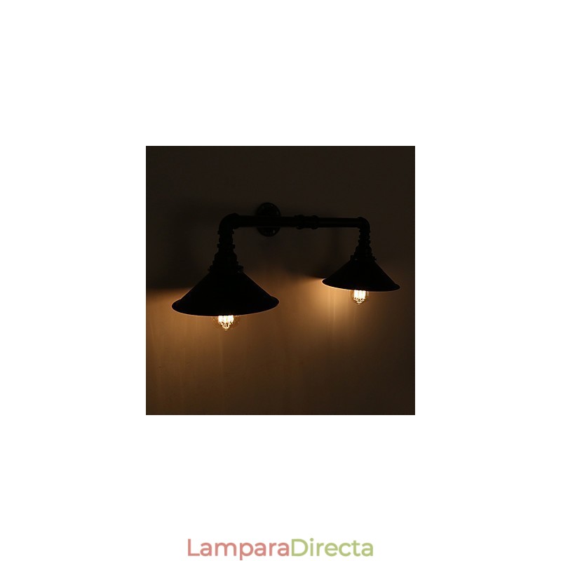 Lámpara de pared de tubo industrial retro de 2 cabezales, sencilla, de metal negro, para loft, comedor, cocina, bar, cafetería, decoración, iluminación