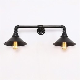 Lámpara de pared de tubo industrial retro de 2 cabezales, sencilla, de metal negro, para loft, comedor, cocina, bar, cafetería, decoración, iluminación