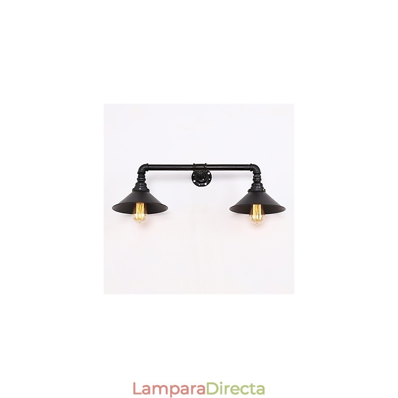 Lámpara de pared de tubo industrial retro de 2 cabezales, sencilla, de metal negro, para loft, comedor, cocina, bar, cafetería, decoración, iluminación