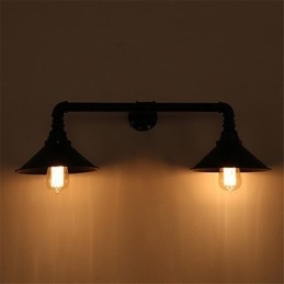 Lámpara de pared de tubo industrial retro de 2 cabezales, sencilla, de metal negro, para loft, comedor, cocina, bar, cafetería, decoración, iluminación