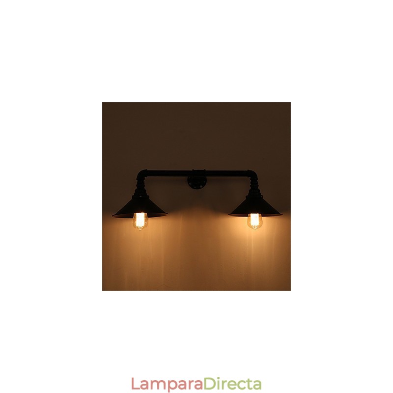 Lámpara de pared de tubo industrial retro de 2 cabezales, sencilla, de metal negro, para loft, comedor, cocina, bar, cafetería, decoración, iluminación