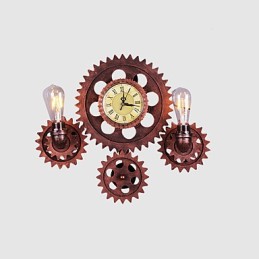 Lámparas de pared industriales vintage con forma de engranaje de madera, luces giratorias creativas, iluminación decorativa para restaurantes, cafeterías y bares.