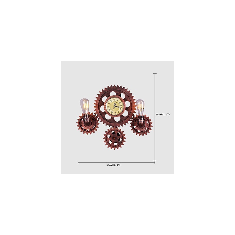 Lámparas de pared industriales vintage con forma de engranaje de madera, luces giratorias creativas, iluminación decorativa para restaurantes, cafeterías y bares.