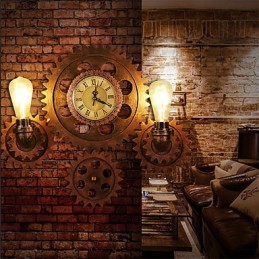 Lámparas de pared industriales vintage con forma de engranaje de madera, luces giratorias creativas, iluminación decorativa para restaurantes, cafeterías y bares.