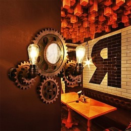 Lámparas de pared industriales vintage con forma de engranaje de madera, luces giratorias creativas, iluminación decorativa para restaurantes, cafeterías y bares.