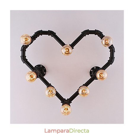 Lámpara de pared creativa con forma de corazón y tubería de agua vintage, estilo industrial, para sala de estar, restaurante, bar, cafetería, decoración de pared. Lámpara de pared creativa con forma de corazón y tubería de agua vintage, estilo industrial, para sala de estar, restaurante, bar, cafetería, decoración de pared.