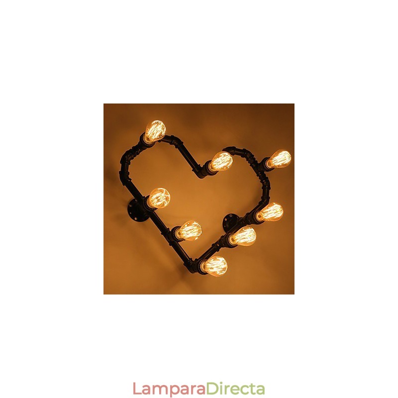 Lámpara de pared creativa con forma de corazón y tubería de agua vintage, estilo industrial, para sala de estar, restaurante, bar, cafetería, decoración de pared.